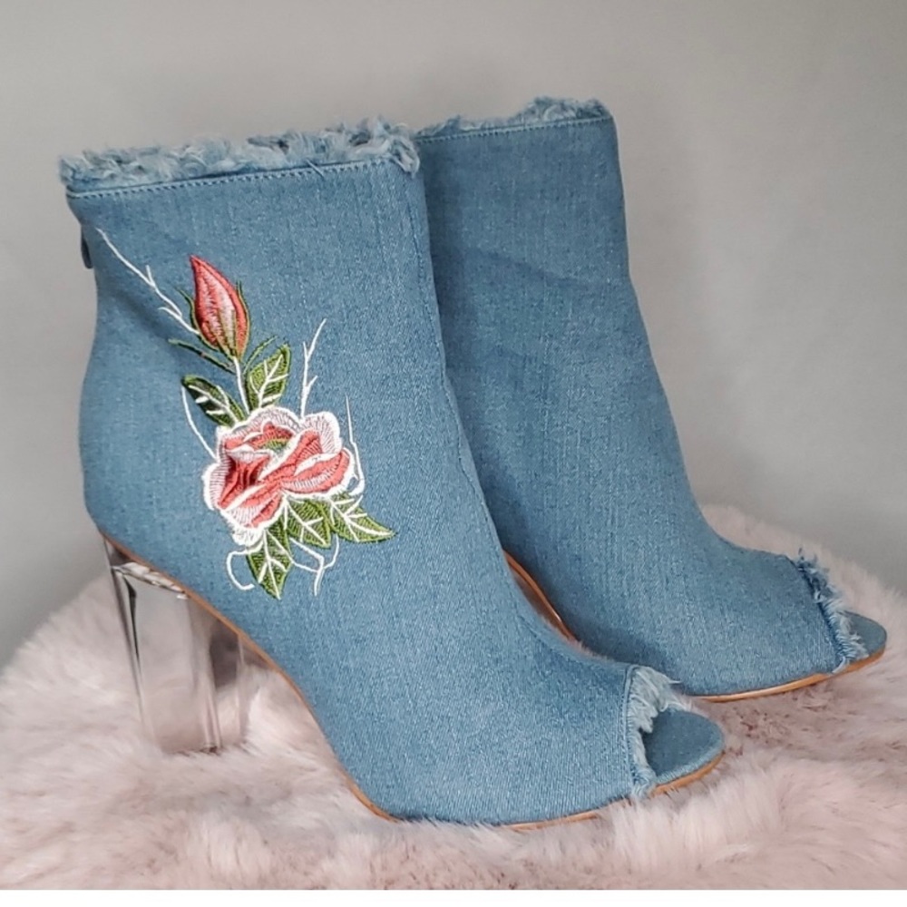 Glaze open toe denim Chelsea boots Size 9